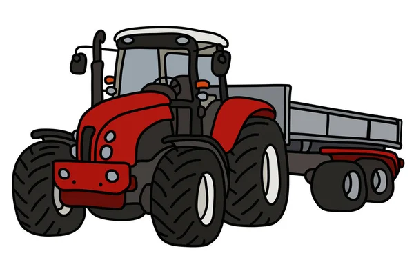 Tractor Pesado Rojo Con Remolque — Vector de stock