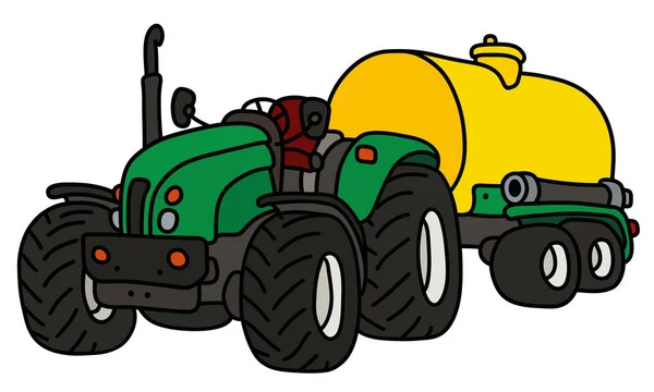 绿色开重型拖拉机与黄色坦克拖车 — 图库矢量图片
