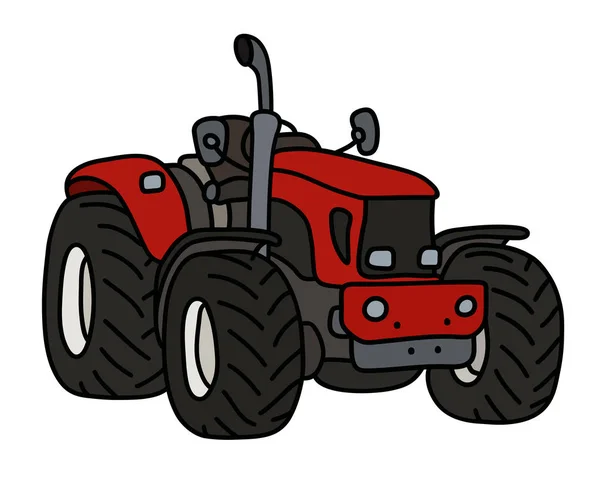 Die Handzeichnung Eines Roten Offenen Schweren Traktors — Stockvektor
