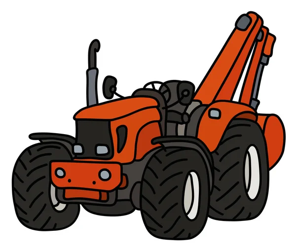 Die Handzeichnung Eines Orangefarbenen Traktors Mit Dem Bagger — Stockvektor