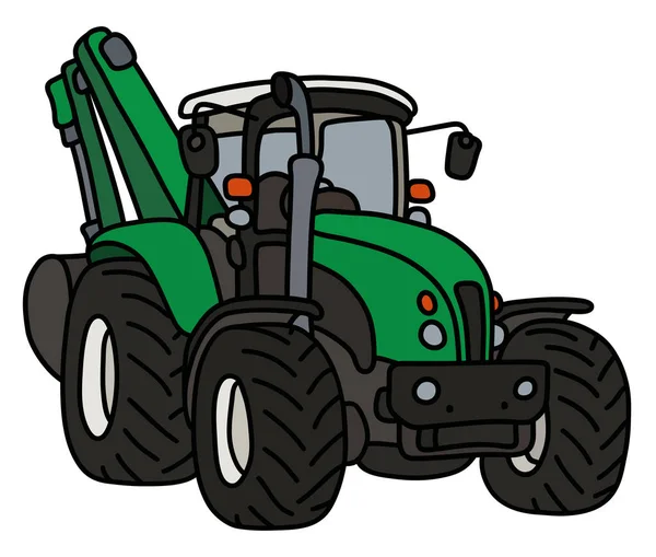 Dessin Main Tracteur Vert Avec Pelle — Image vectorielle