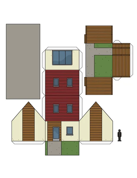 Modelo Papel Una Pequeña Casa Moderna — Vector de stock