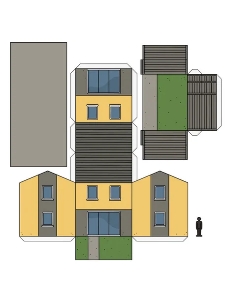 Modelo Papel Una Pequeña Casa Moderna — Vector de stock