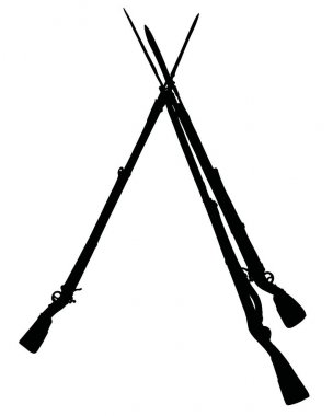 Üç vintage askeri tüfek piramit içine inşa siyah silüeti