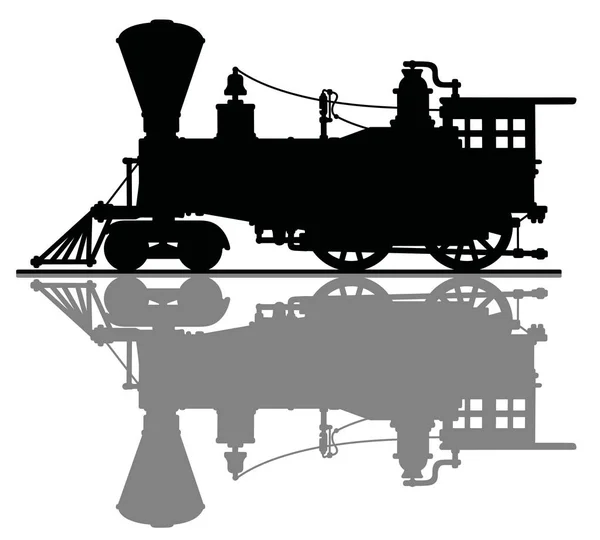 Die Schwarze Silhouette Einer Amerikanischen Wild West Dampflokomotive — Stockvektor