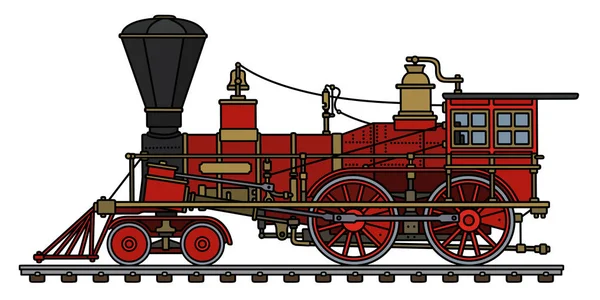 Hand Drawing Vintage Red American Wild West Steam Locomotive — Stock Vector