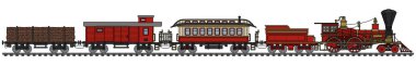 El bir vintage Amerikan vahşi batı buharlı tren çizimi