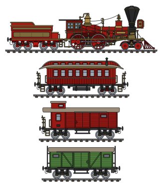 El bir vintage Amerikan vahşi batı buharlı tren çizimi