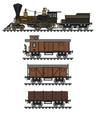 El bir vintage Amerikan vahşi batı buharlı tren çizimi