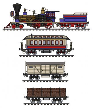El bir vintage Amerikan vahşi batı buharlı tren çizimi
