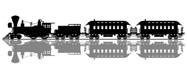 ヴィンテージのアメリカの野生の西の蒸気機関車の黒いシルエット — ストックベクタ