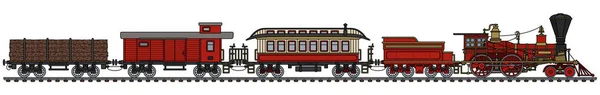 Desenho Mão Trem Vapor Vintage Americano Selvagem Oeste —  Vetores de Stock