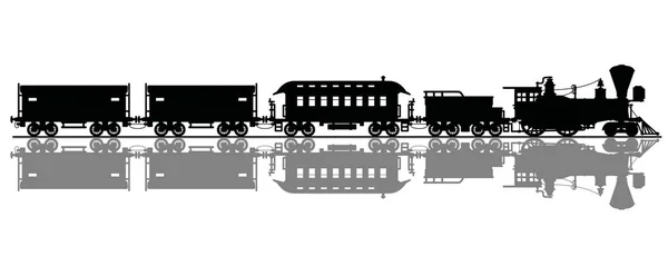 Silueta Negra Tren Vapor Americano Vintage Del Oeste Salvaje — Vector de stock