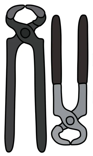 Hand Drawing Two Splitting Pliers — Stock Vector