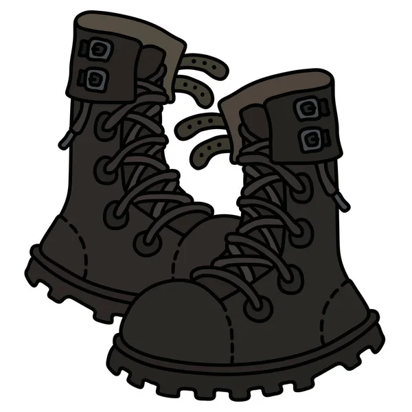 Dibujo Mano Cuero Negro Zapatos Militares Alto Cordón — Archivo Imágenes Vectoriales