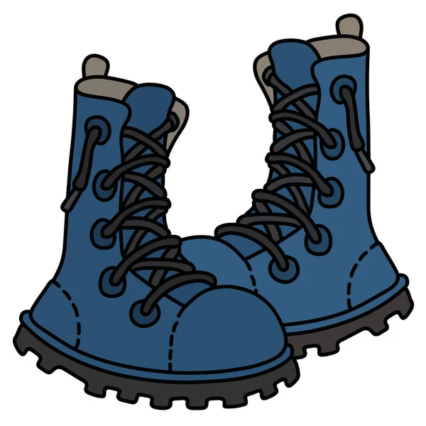 Dibujo Mano Divertidos Zapatos Cuero Azul Alto Cordón — Vector de stock