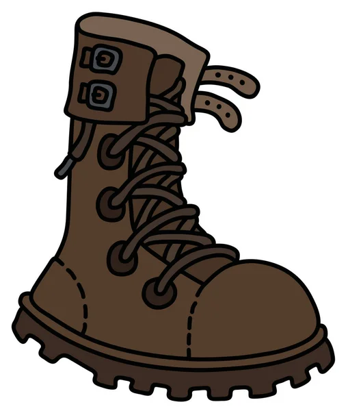 Dibujo Mano Zapato Militar Alto Cordón Cuero Marrón — Vector de stock