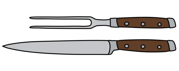 Ilustración Vectorial Gran Cuchillo Cocina Tenedor Carne — Vector de stock