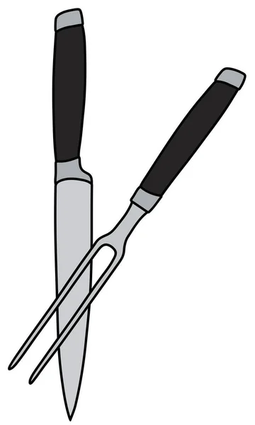 Illustration Vectorielle Grand Couteau Cuisine Une Fourchette Viande — Image vectorielle