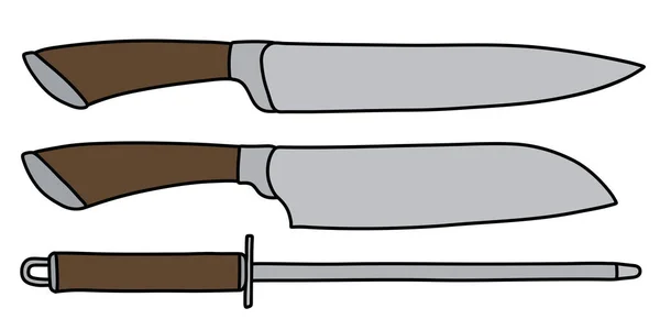 Illustration Vectorielle Ensemble Deux Grands Couteaux Cuisine Avec Acier Aiguisé — Image vectorielle