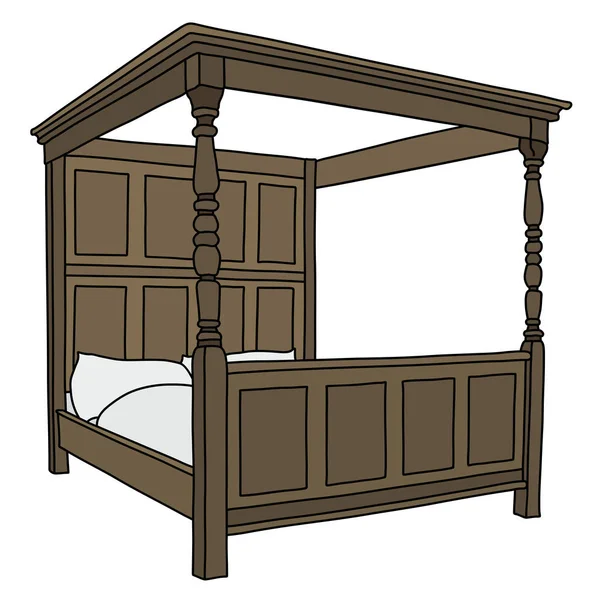 天と古代のバロック式大きい木製ベッド — ストックベクタ