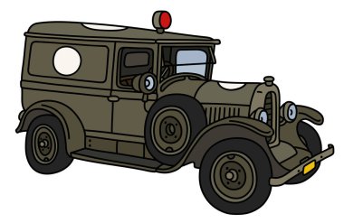 Vintage haki askeri ambulans araba vektör çizim