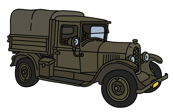 Vectorillustratie Van Een Vintage Kaki Militaire Truck — Stockvector