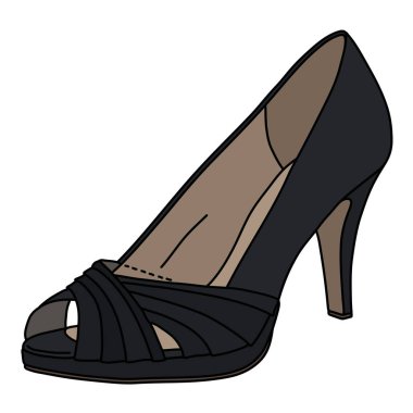 Siyah bir kadının yüksek topuklu ayakkabısının vektörlü el çizimi.