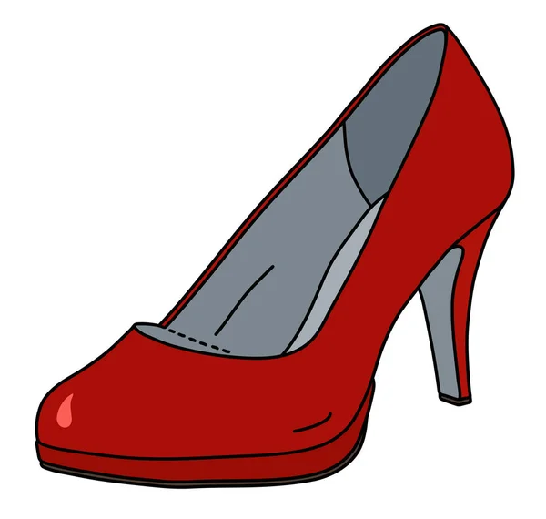 Dessin Vectorisé Main Une Chaussure Femme Rouge Sur Talon Haut — Image vectorielle