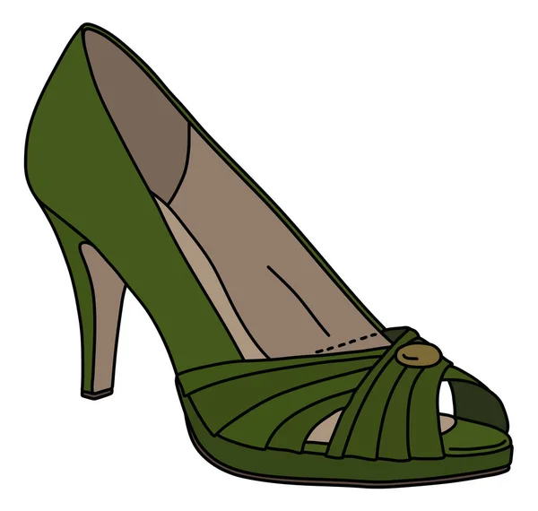 Vectorized Hand Drawing Green Womans Shoe High Heel — Stock Vector