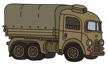 Komik bir zeytin askeri kamyonun vektörlü el çizimi.