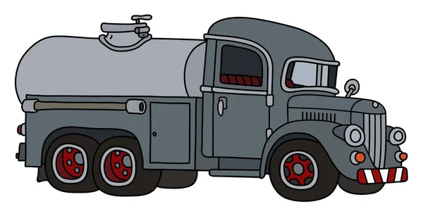 Die Vektorisierte Handzeichnung Eines Lustigen Klassischen Grauen Tanklastwagens — Stockvektor