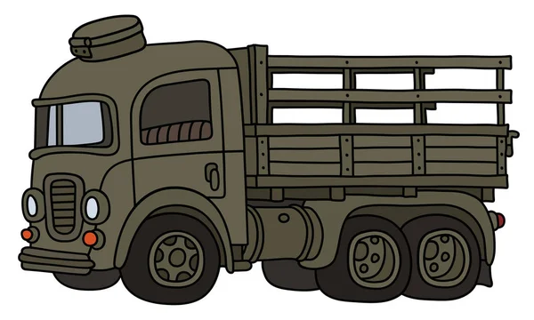 Gevectoriseerde Handtekening Van Een Grappige Klassieke Kaki Militaire Truck — Stockvector