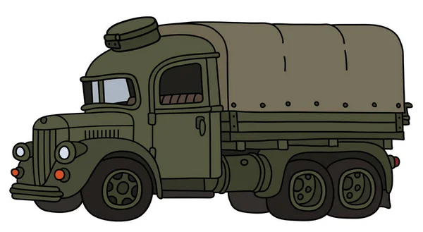 面白いヴィンテージ緑の軍用トラックのベクトル化された手描き — ストックベクタ