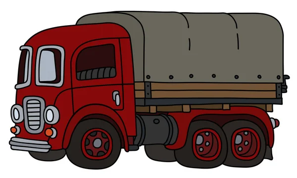 Die Vektorisierte Handzeichnung Eines Lustigen Alten Roten Lieferwagens — Stockvektor