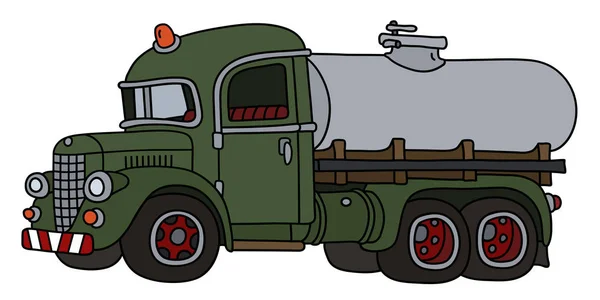 Disegno Mano Vettorializzato Divertente Camion Serbatoio Verde Classico — Vettoriale Stock