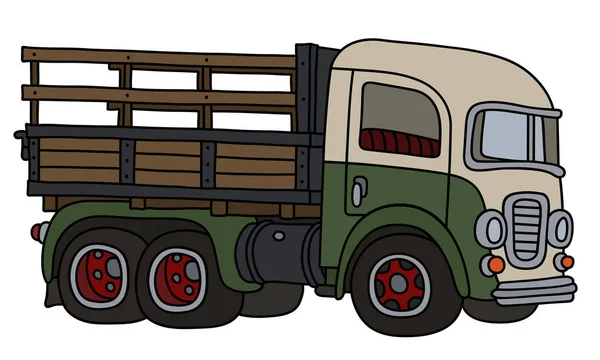 Gevectoriseerde Handtekening Van Een Grappige Oude Groene Crème Vrachtwagen — Stockvector