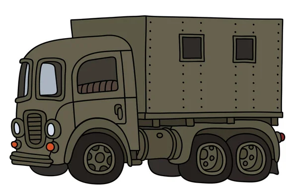 Vectorized Hand Drawing Funny Classic Khaki Military Truck — Stock Vector