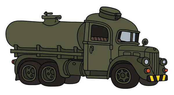 Vectorized Hand Drawing Funny Vintage Green Military Tank Truck — Stock Vector