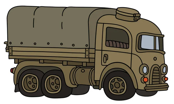 Dessin Vectorisé Main Drôle Camion Militaire Classique Olive — Image vectorielle