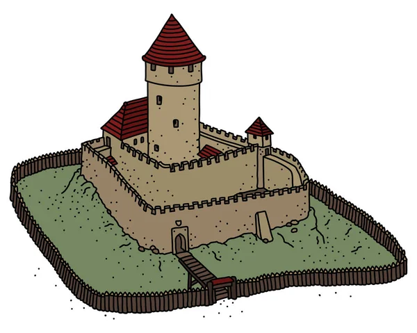 Dibujo Vectorizado Mano Antiguo Castillo Piedra Gótica — Vector de stock