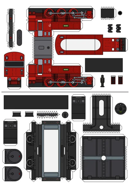 Modelo Papel Una Locomotora Vapor Clásica Vagón Tanque Negro — Archivo Imágenes Vectoriales