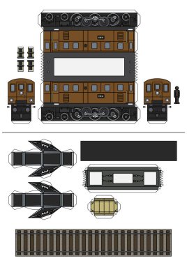 Vintage kahverengi elektrikli lokomotifin vektör kağıdı modeli
