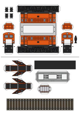 Eski turuncu elektrikli bir lokomotifin vektör kağıdı modeli