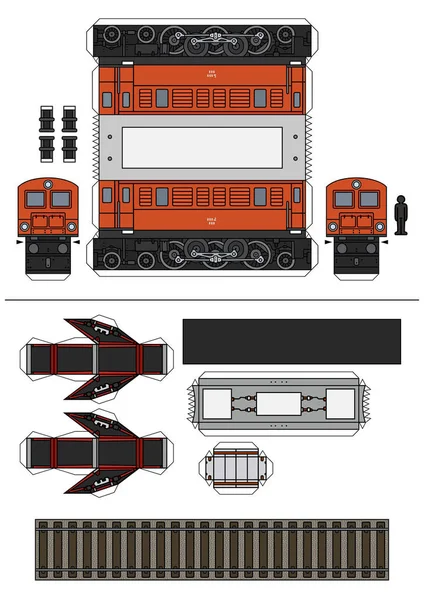 Modèle Papier Vectoriel Une Locomotive Électrique Orange Vintage — Image vectorielle