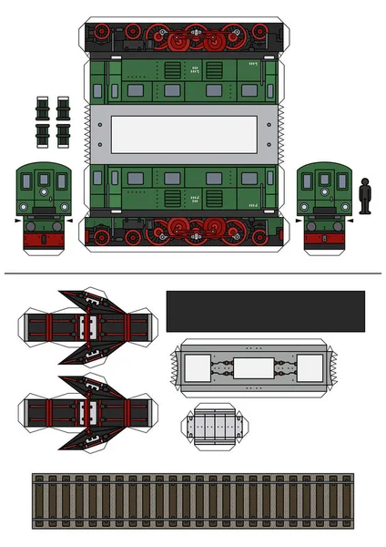 Modelo Papel Vetorial Uma Locomotiva Elétrica Verde Vintage —  Vetores de Stock