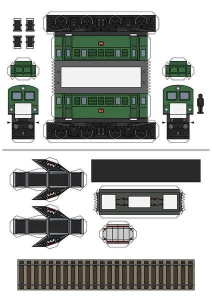Modèle Papier Vectoriel Une Locomotive Électrique Verte Vintage — Image vectorielle