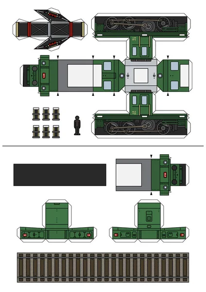 Modelo Papel Vectorial Una Pequeña Locomotora Eléctrica Verde Vintage — Vector de stock