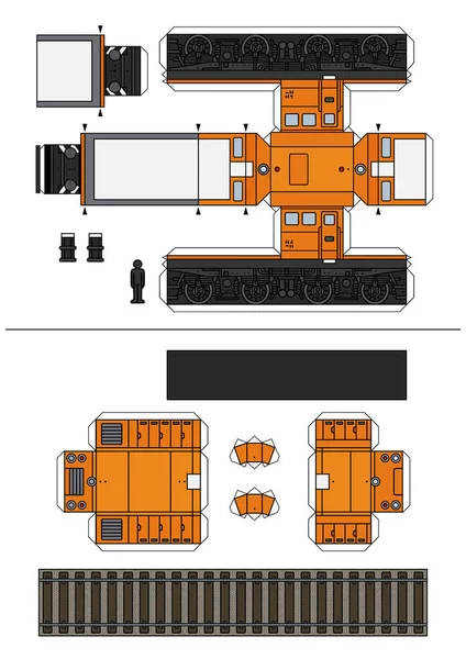 Model Vektorového Papíru Retro Oranžové Malé Dieselové Lokomotivy — Stockový vektor