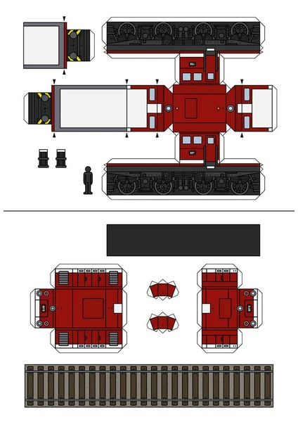 Model Vektorového Papíru Staré Červené Malé Dieselové Lokomotivy — Stockový vektor